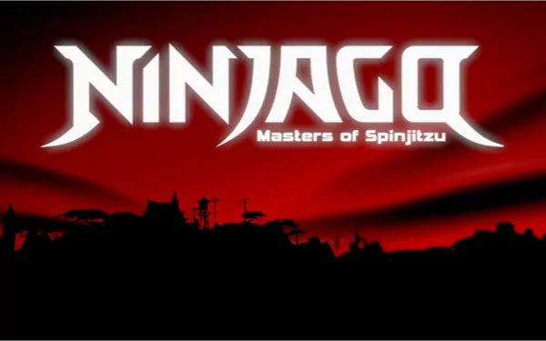 An HD desktop wallpaper featuring the logo of Lego Ninjago: Masters of Spinjitzu set against a striking red backdrop, showcasing the show's iconic theme.