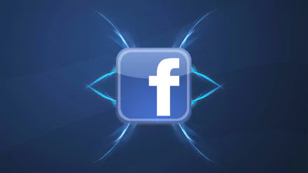 A sleek HD desktop wallpaper featuring the Facebook logo, surrounded by a dynamic blue glow and tech-inspired design elements.