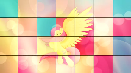 HD vector wallpaper of Fluttershy from My Little Pony: Friendship Is Magic, featuring bright pastel colors and a soft, glowing background.