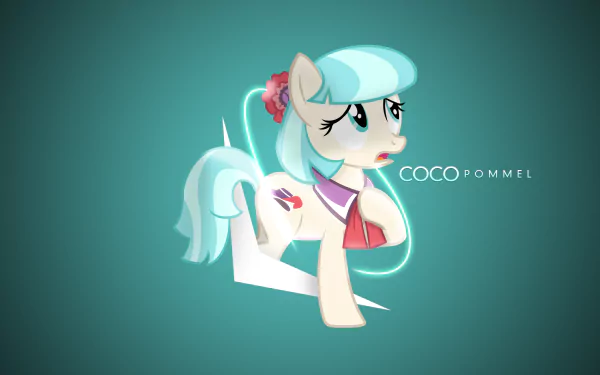 Vector HD desktop wallpaper of Coco Pommel from the TV show My Little Pony: Friendship Is Magic, featuring a stylized pony character with pastel colors and elegant design.