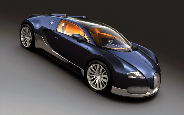 HD PC desktop wallpaper: blue Bugatti Veyron 16.4 Grand Sport vehicle, three-quarter front view on a neutral background.