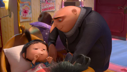 Agnes and Gru from Despicable Me 2 share a tender moment in this HD desktop wallpaper, capturing the warmth of their relationship in a colorful animated scene.
