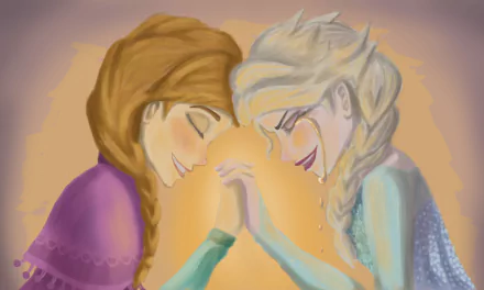 Two sisters, Elsa and Anna from Frozen, share a tender moment in a snowy setting, showcasing their close bond. This HD wallpaper captures the essence of their relationship beautifully.