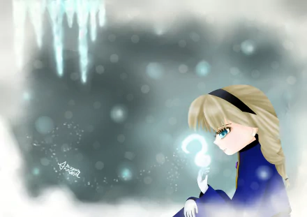 HD PC desktop wallpaper featuring Elsa from Frozen, surrounded by snow and icicles, with a glowing icy symbol in her hand.