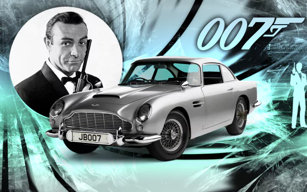 A striking HD wallpaper featuring Sean Connery as James Bond, with the iconic Aston Martin DB5, embodying the classic essence of the 007 movie franchise.