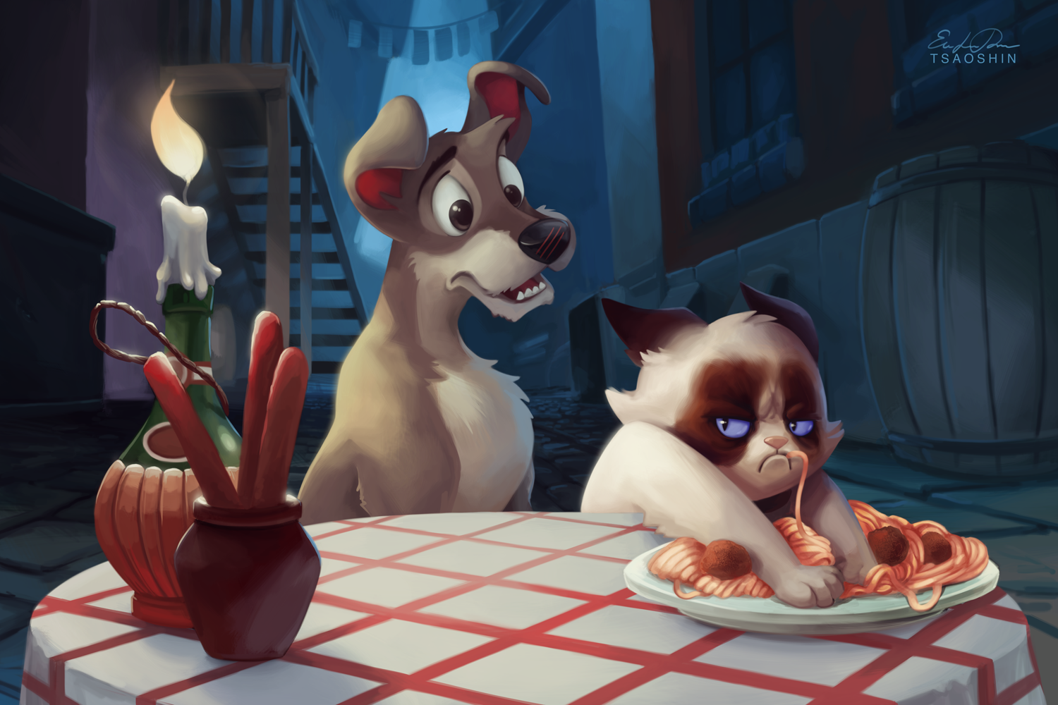 Grumpy Cat as Lady in Lady and the Tramp by Eric Proctor