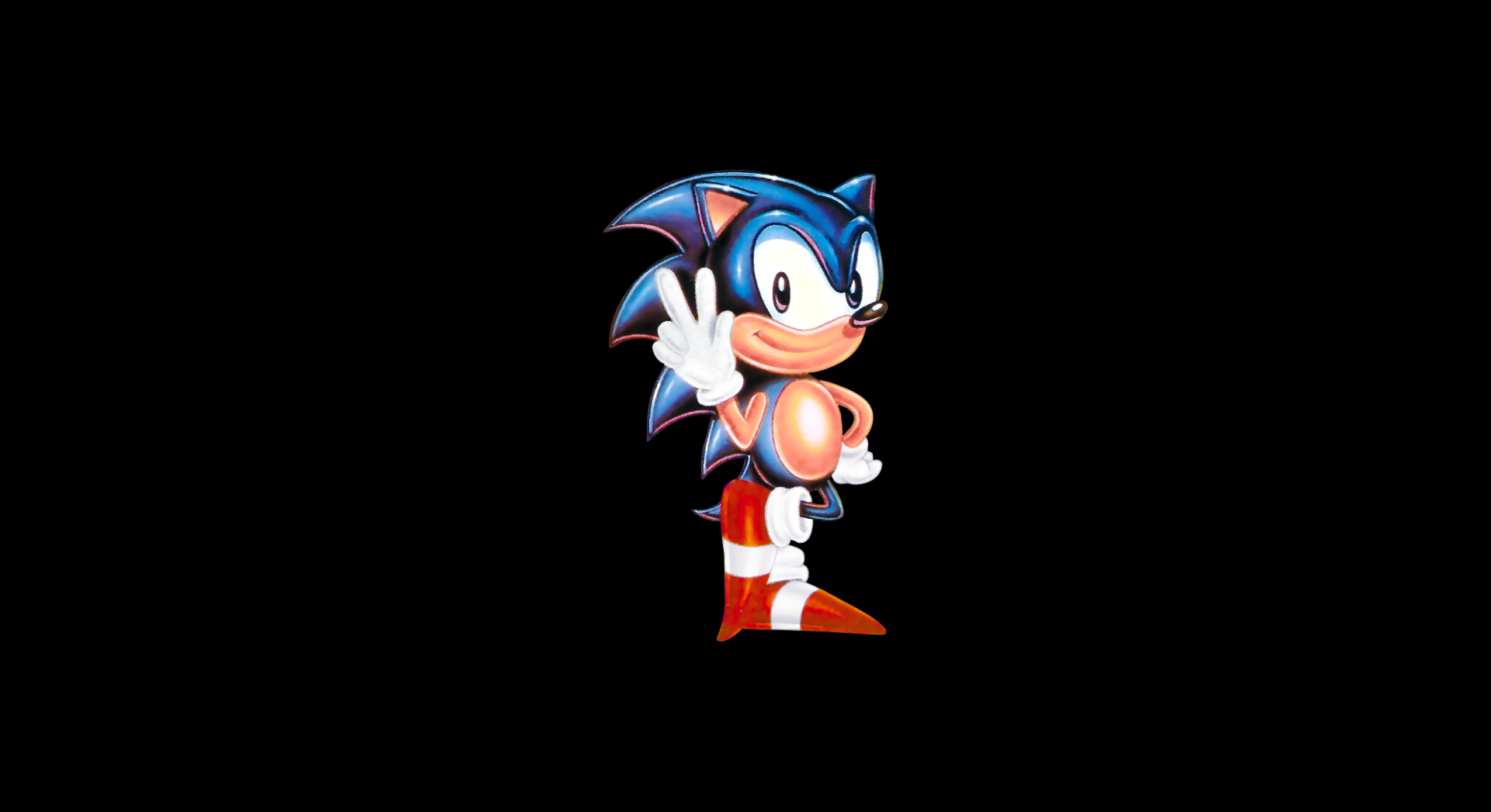 HD PC desktop wallpaper featuring Classic Sonic from Sonic the Hedgehog 2 video game, showcasing the iconic blue character on a black background.