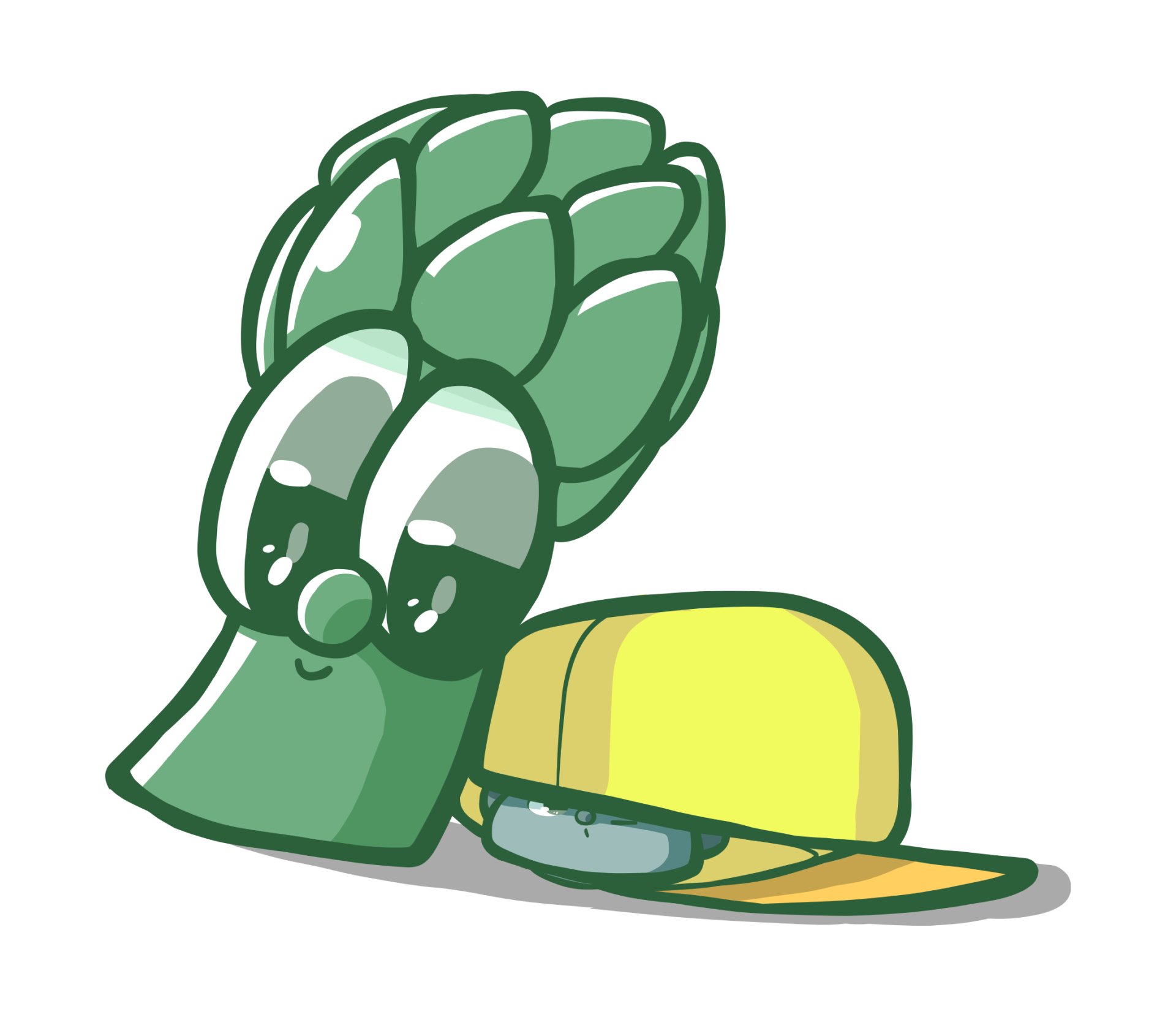 HD PC desktop wallpaper of VeggieTales TV show character Junior Asparagus with big eyes wearing a yellow cap against a white background