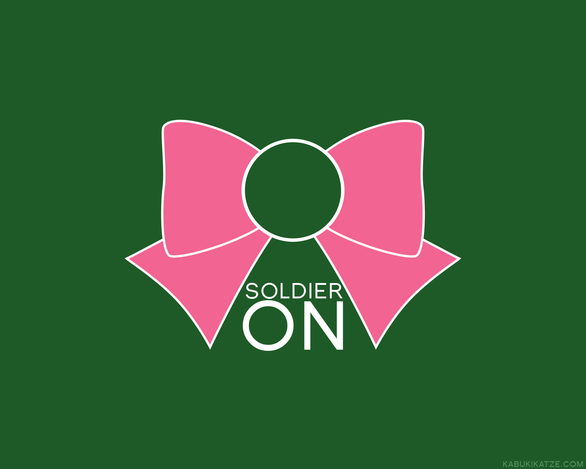 HD anime desktop wallpaper featuring a stylized pink bow from Sailor Moon with the text SOLDIER ON against a green background.