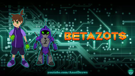 HD PC desktop wallpaper featuring anime-style characters from Medabots with a tech-inspired background and the title BETAZOTS in bold orange text.
