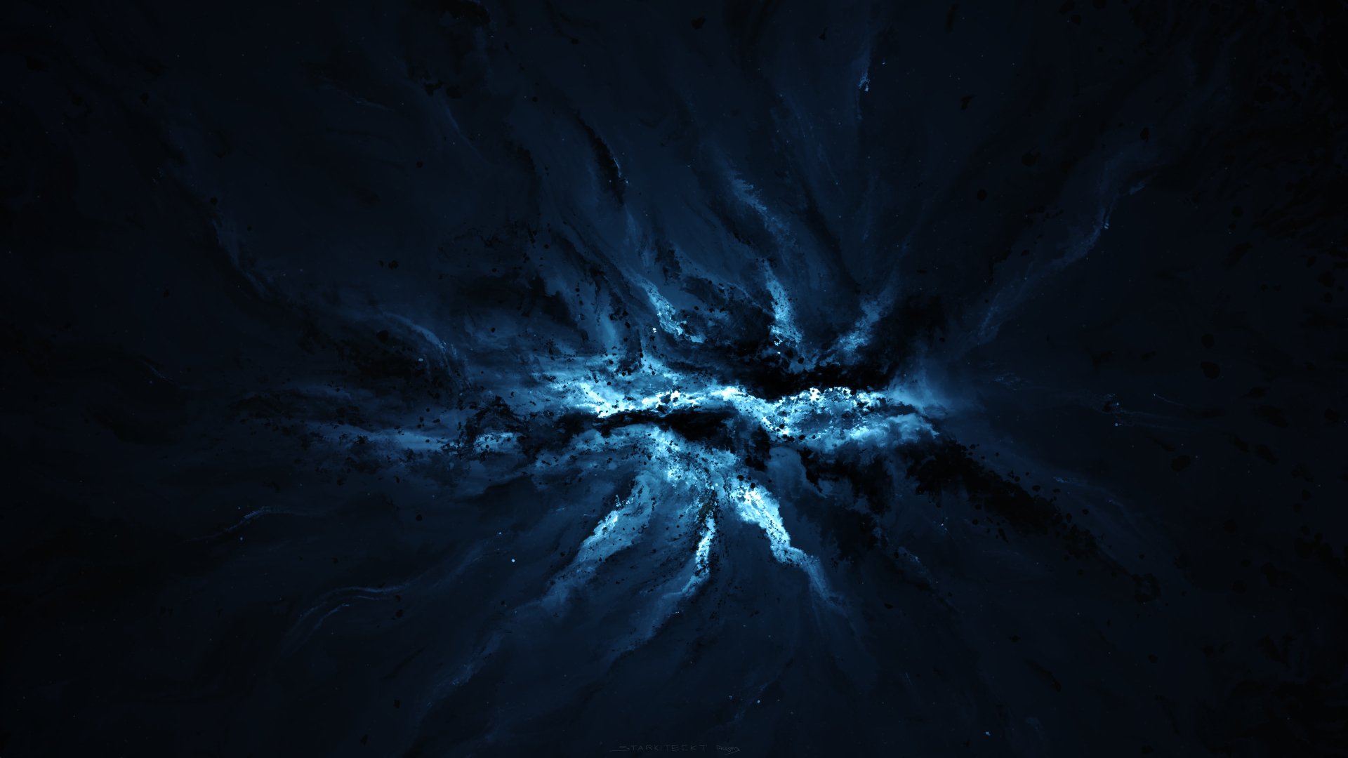 A stunning HD wallpaper featuring a sci-fi nebula in deep blue tones, capturing the mesmerizing beauty of space with swirling patterns and cosmic textures.