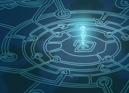 HD PC desktop wallpaper featuring a glowing figure standing in the center of a mystical, circular Atlantis-themed design from the movie Atlantis: The Lost Empire.
