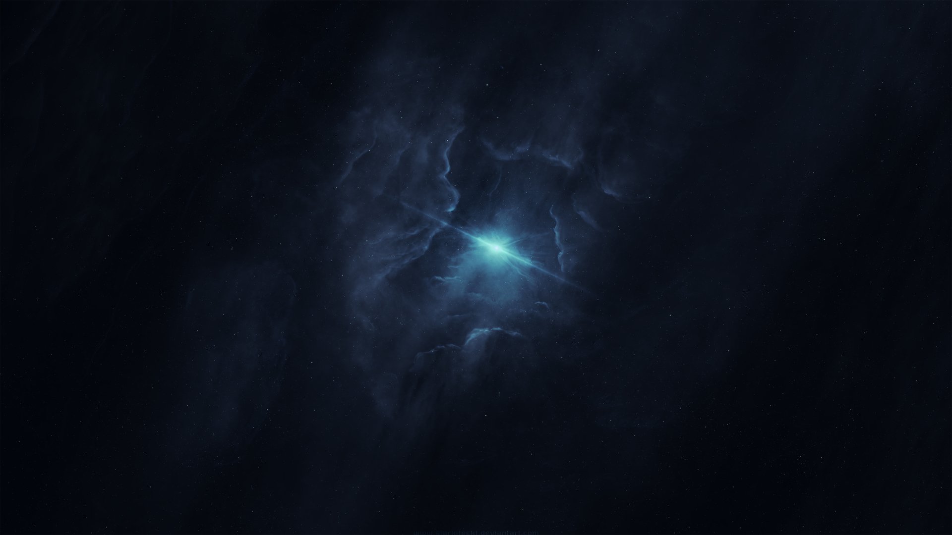 A stunning blue nebula floats in a dark, cosmic backdrop, offering a captivating glimpse into the mysteries of space. This 4K Ultra HD wallpaper enhances any desktop setup.