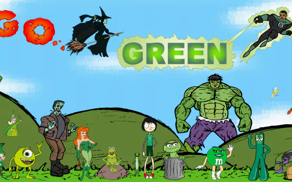Green Ranger Kermit the Frog Tinker Bell Peter Pan Mike Wazowski John Stewart (Green Lantern) Poison Ivy Hulk Green Lantern TV Show crossover HD Desktop Wallpaper | Background Image