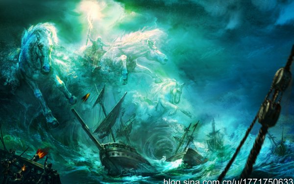 Fantasy Gods Landscape Wave Ship Knight Bokeh Blue HD Wallpaper | Background Image