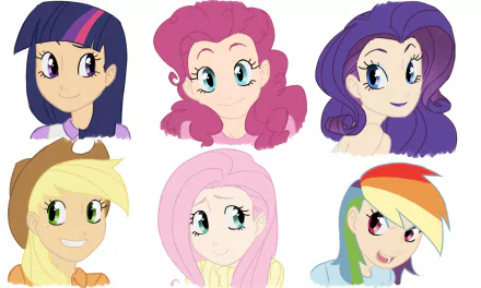 HD desktop wallpaper featuring humanized versions of Rainbow Dash, Pinkie Pie, Rarity, Fluttershy, Applejack, and Twilight Sparkle from *My Little Pony: Friendship Is Magic*.