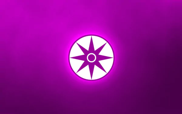 HD PC desktop wallpaper showing the Comic Star Sapphire Corps emblem: a white eight-pointed star inside a circle glowing against a vibrant magenta background.