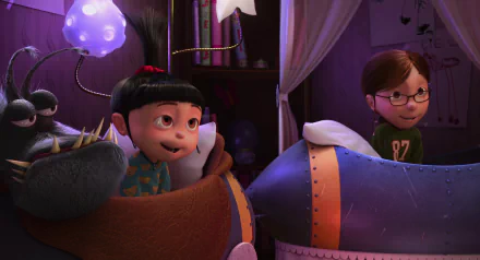 HD PC desktop wallpaper featuring Margo and Agnes from the Despicable Me movie, showing the sisters enjoying an imaginative moment together.
