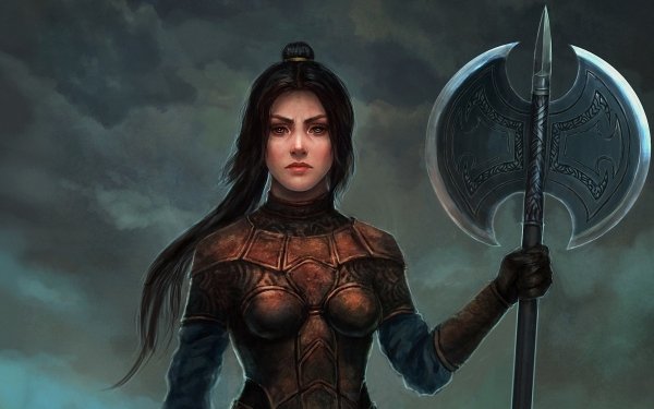 Fantasy Women Warrior Armor Woman Warrior Axe Black Hair HD Wallpaper | Background Image