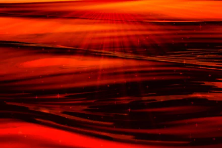 Abstract red HD PC desktop wallpaper showing layered flowing waves and streaks of light with subtle particles and a warm radiant glow.