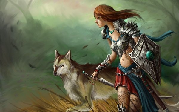 Fantasy Women Warrior Wolf Warrior HD Wallpaper | Background Image