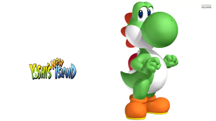 HD desktop wallpaper featuring Yoshi from Yoshi's New Island video game with the game's logo on the left side.