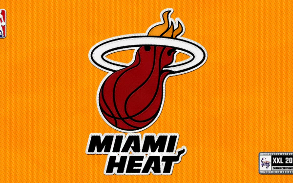HD desktop wallpaper featuring the Miami Heat logo on an orange background.