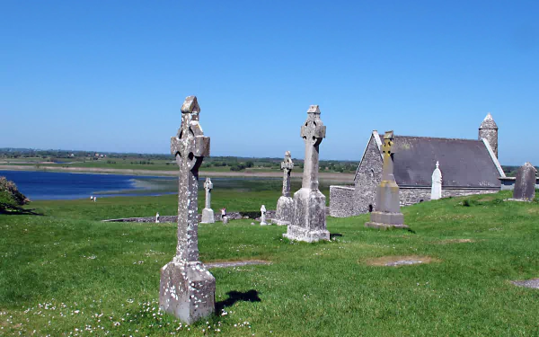 architecture cemetery landscape monastery cross Ireland Clonmacnoise religious Clonmacnoise Monastery HD Desktop Wallpaper | Background Image