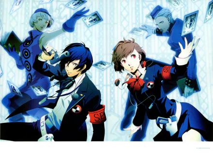 4K Ultra HD PC desktop wallpaper featuring dynamic characters from the video game Persona 3 Portable showcasing their unique styles and powers.