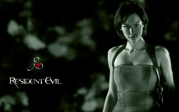 4K Ultra HD PC desktop wallpaper featuring a character from the movie Resident Evil: Apocalypse with a dark, eerie background and the Resident Evil logo.