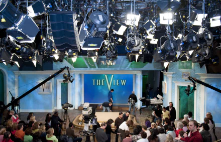 HD wallpaper featuring the set of The View with studio lights, cameras, and audience before filming.