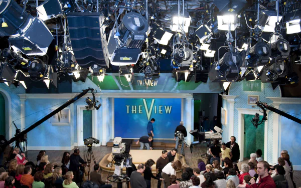 HD wallpaper featuring the set of The View with studio lights, cameras, and audience before filming.