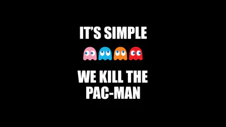Funny video game HD PC wallpaper: black background with white text 'IT'S SIMPLE' above four colorful Pac-Man ghosts and 'WE KILL THE PAC-MAN'.