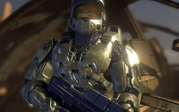 HD PC desktop wallpaper featuring Master Chief from the video game Halo: Combat Evolved, showcasing the iconic armored Spartan in a detailed, atmospheric setting.