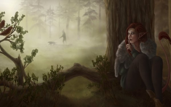 Fantasy Women Fog Bird Forest Tail HD Wallpaper | Background Image