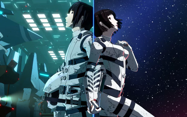 HD wallpaper featuring two characters from Knights of Sidonia with a backdrop of space and futuristic elements.