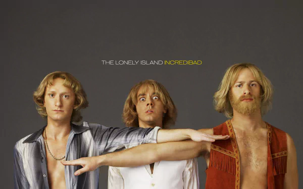 HD desktop wallpaper featuring three members of The Lonely Island in front of a grey background with the text THE LONELY ISLAND INCREDIBAD.