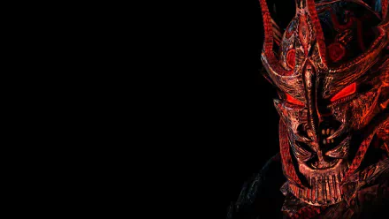 HD PC desktop wallpaper featuring a detailed red Daedric armor helmet from the video game The Elder Scrolls IV: Oblivion against a black background.