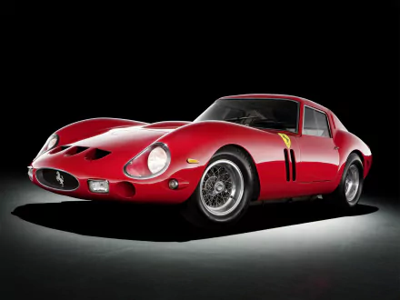 HD desktop wallpaper featuring a classic red Ferrari 250 GTO vehicle against a dark background, highlighting its sleek and iconic design.
