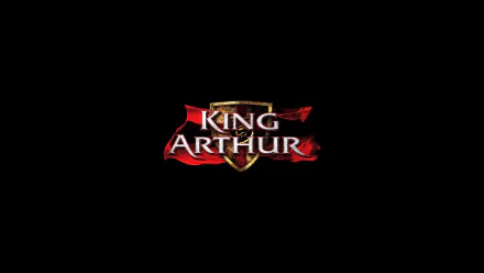 HD PC desktop wallpaper featuring the King Arthur movie logo with a red banner and shield on a black background.