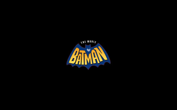 HD PC desktop wallpaper for the movie Batman: The Movie — stylized yellow BATMAN logo over a blue bat silhouette centered on a black background.