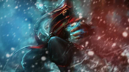 HD wallpaper of Lee Sin from League of Legends, depicted in a dynamic pose with a mystical blue and red background.
