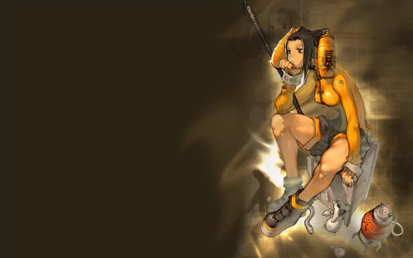 HD PC desktop wallpaper and background from the video game Magna Carta: an orange-hooded female warrior crouches with a small creature at her feet against a muted brown backdrop.