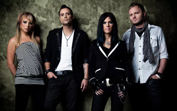 HD PC desktop wallpaper featuring the rock band Skillet posing against a textured background, capturing their music style and presence.