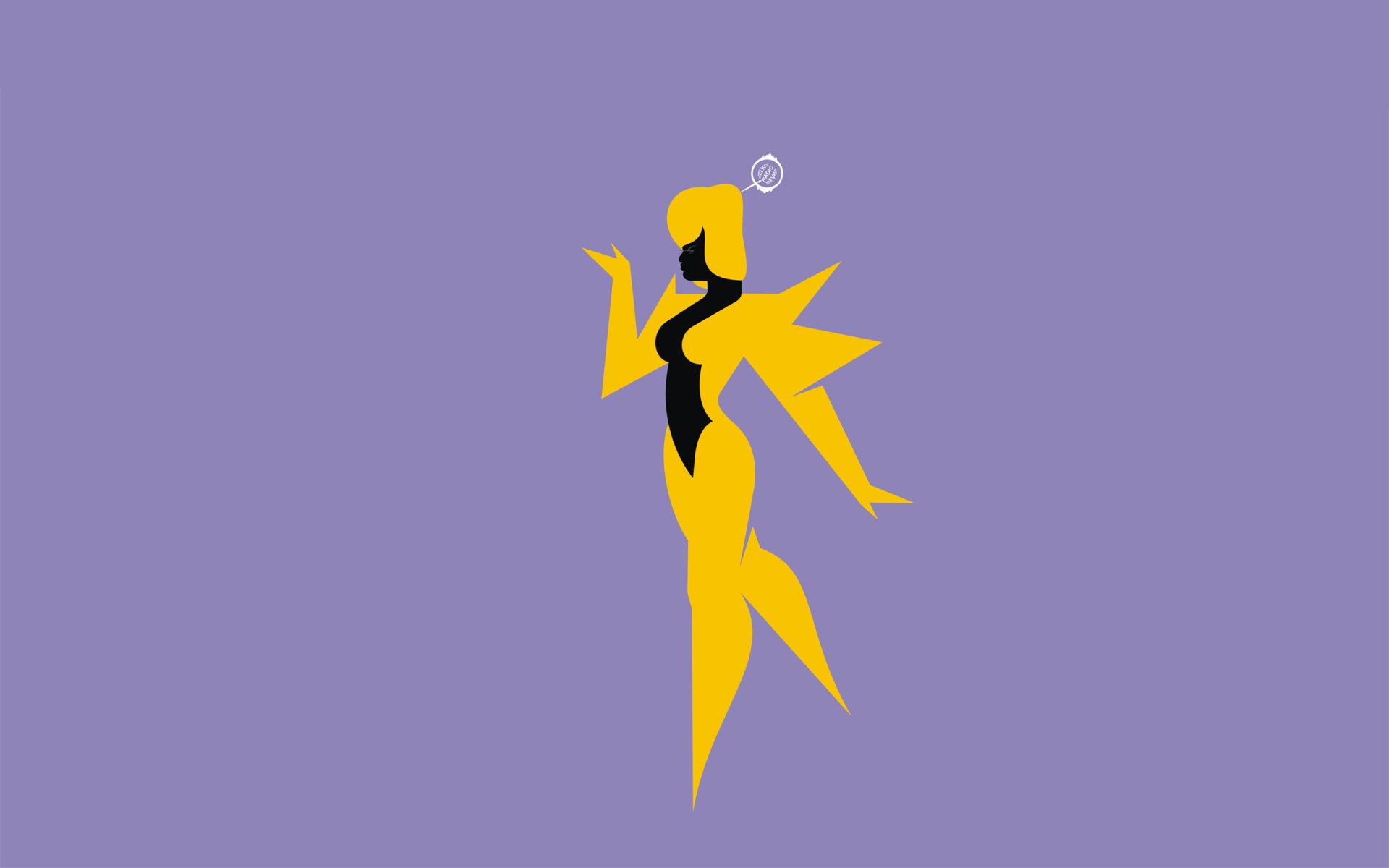 Minimalist artistic CGI style 2K Quad HD PC desktop wallpaper: angular yellow stylized figure on a muted lavender background.