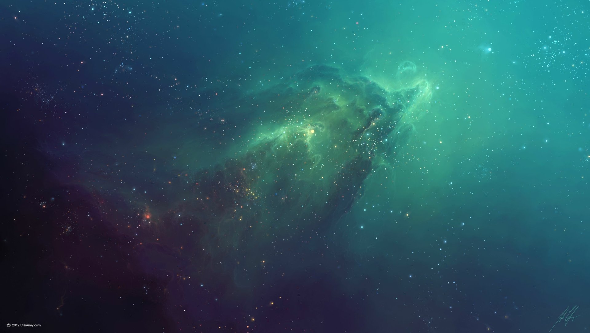 A mesmerizing HD wallpaper showcasing a green nebula set against a starry universe, embodying the essence of sci-fi space exploration.