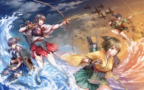 Anime Kantai Collection Akagi Kaga Hiryuu Water Sunset Skirt Thigh Highs Blood HD Wallpaper | Background Image