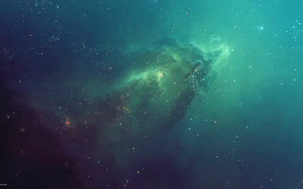 A mesmerizing HD wallpaper showcasing a green nebula set against a starry universe, embodying the essence of sci-fi space exploration.