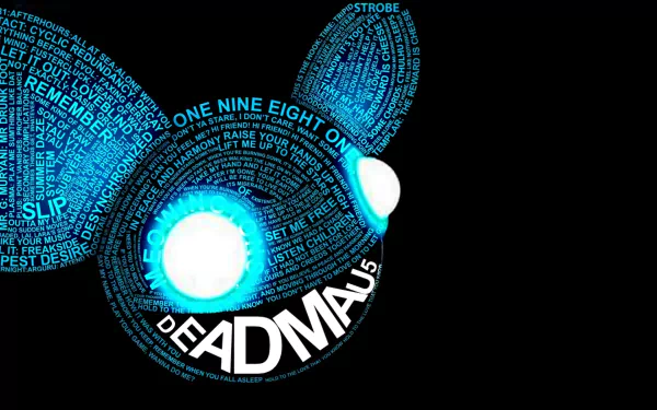 HD PC desktop wallpaper featuring the Deadmau5 logo formed by glowing blue text on a black background, representing music and electronic vibes.