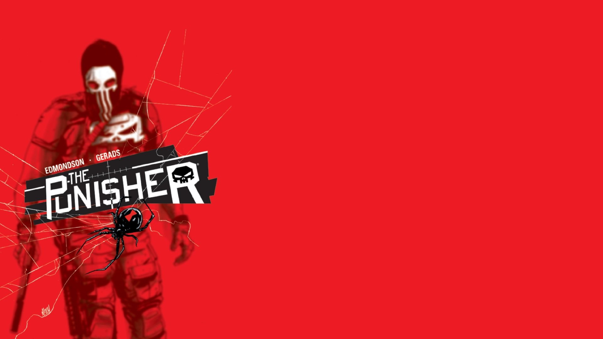 A bold 4K Ultra HD wallpaper featuring the Punisher, showcasing a striking red background and dynamic graphics that capture the essence of the iconic comic character.